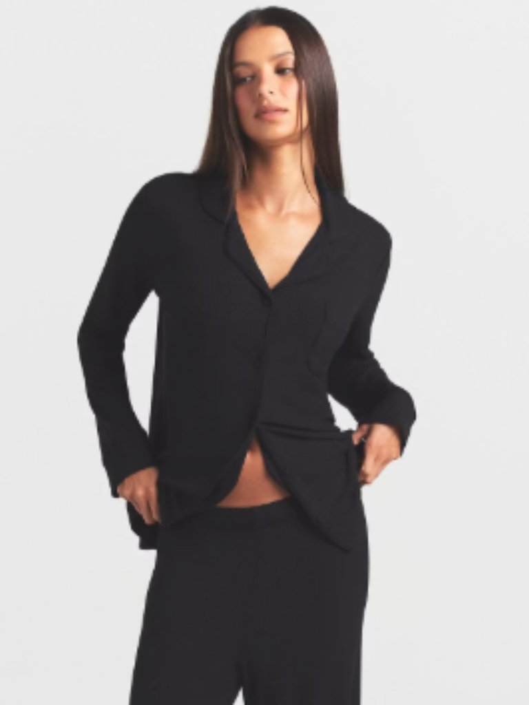 Skims Soft Lounge Sleep Top Black Long Sleeve Shirt M Medium